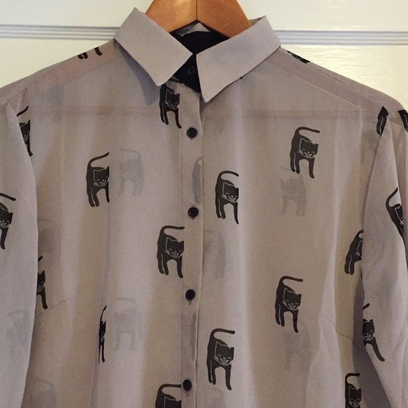 Dropdead Tops - Dropdead sheer cat print button-down blouse